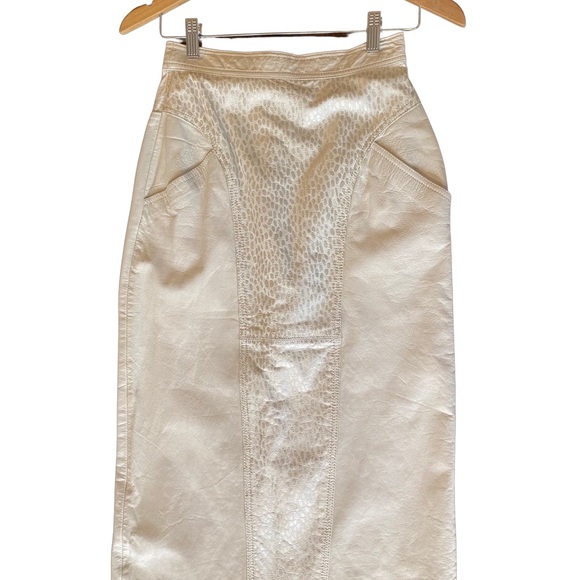 VTG leather skirt white and silver genuine leather long skirt 1980s 80s - Picture 2 of 11